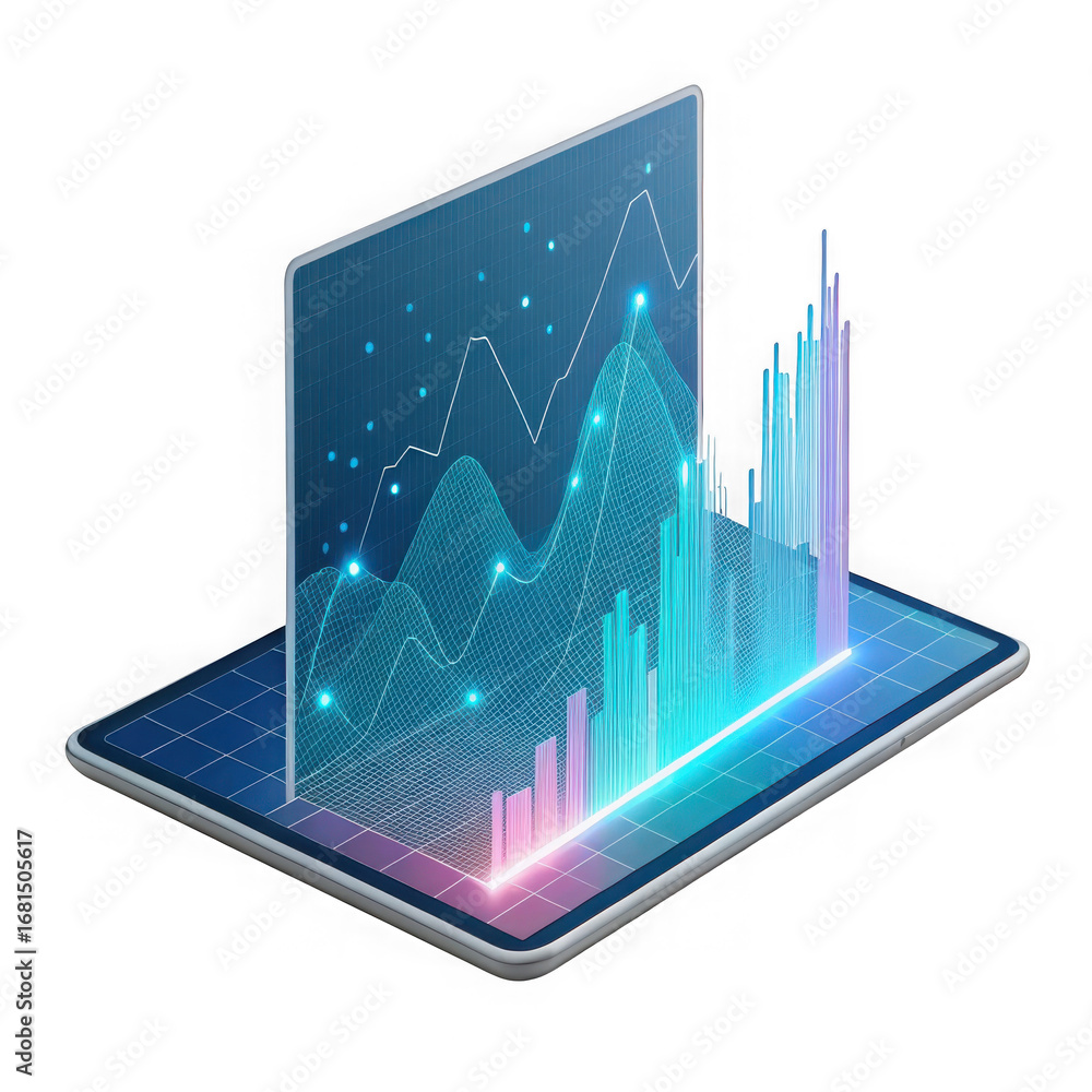 Aufkleber futuristic digital tablet displaying dynamic financial data and growth charts isolated on transparen