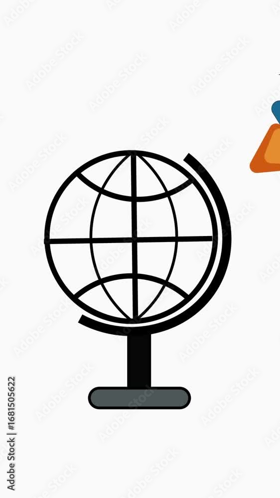 Poster travel destination and global exploration depicted by animated globe and rocket vertical video. anim