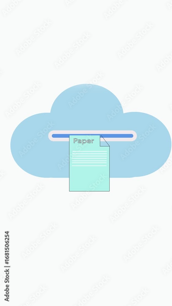 Poster vertical video showing cloud paper download animation representing document uploading concepts. clou