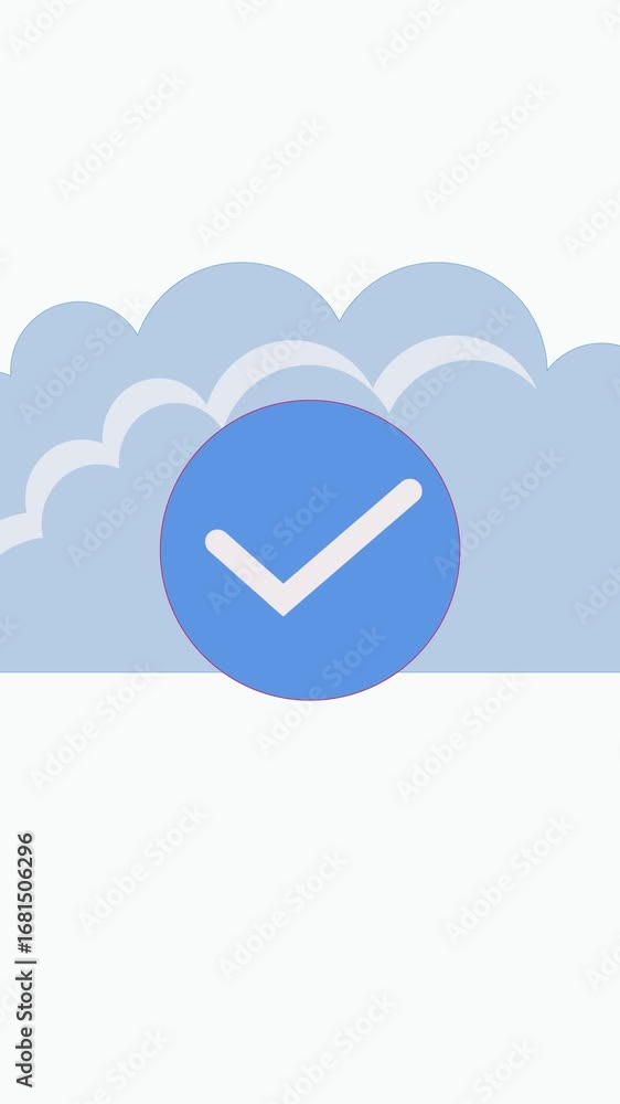 Poster vertical video showing cloud computing and checkmark icon symbolizing task completion animation. clo