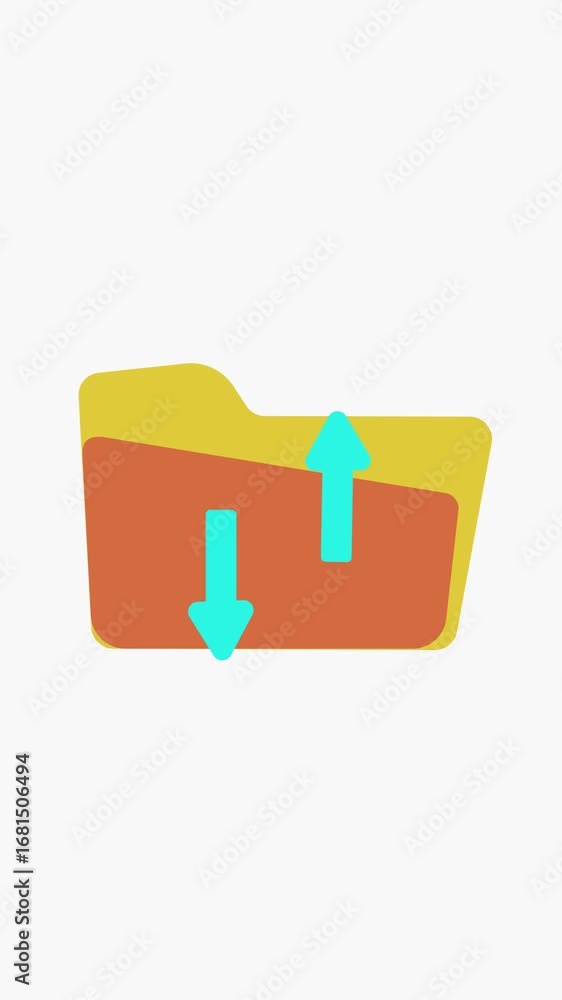 Poster data transfer visualized by animated folder with upload and download illustration vertical video. an