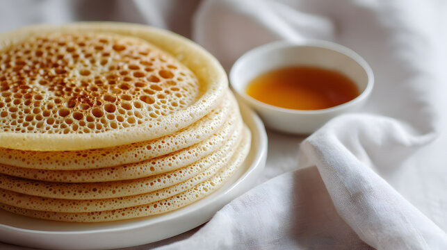 Moroccan baghrir spongy pancakes with honey