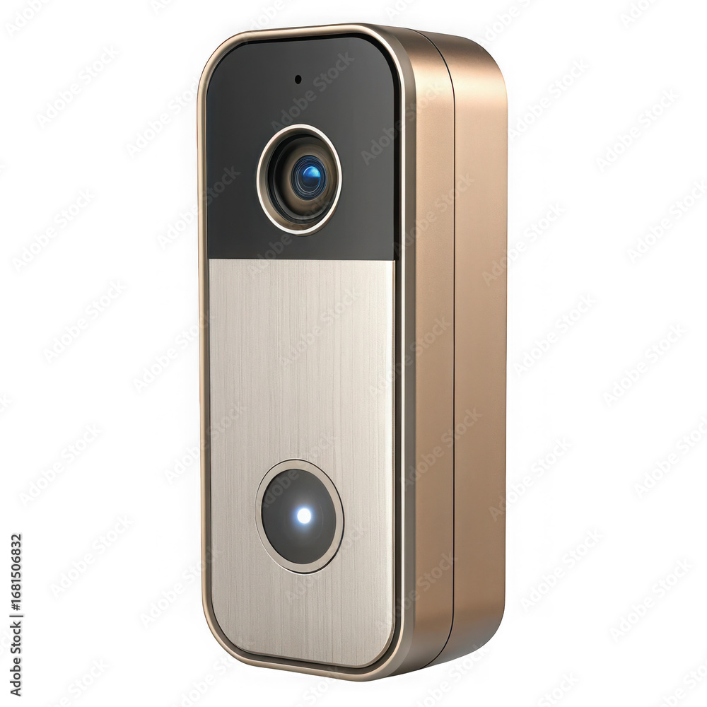 Poster modern smart doorbell with camera and integrated button isolated on transparent background