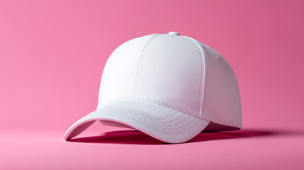 Fototapeta premium White baseball cap on a pink background.