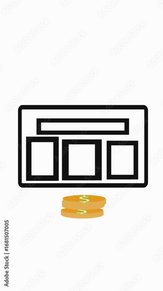Poster digital financial concepts illustrated with dollar coins on screen vertical video. animated graphic 