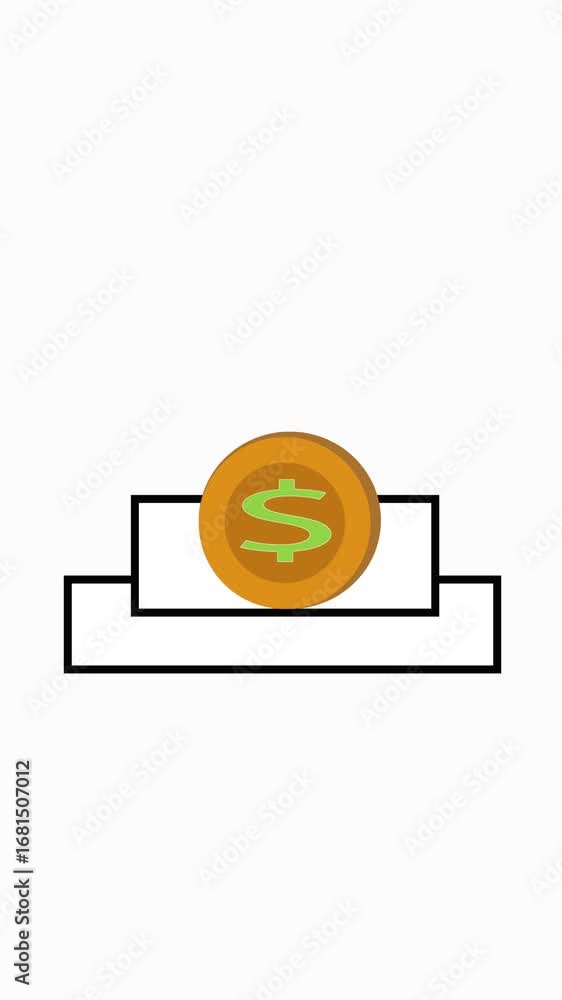 Poster dollar coin and financial growth visualized through progress chart animation vertical video. financi