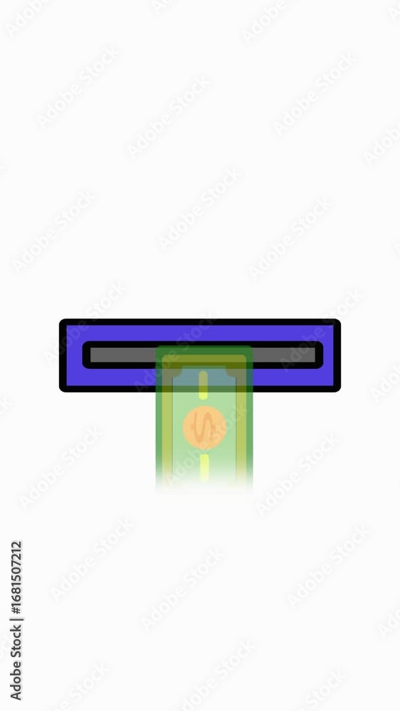 Poster vertical video featuring money withdrawal animation from automated teller machine. animated illustra