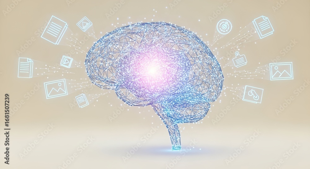 Aufkleber ai digital glowing brain with data connections and networks
