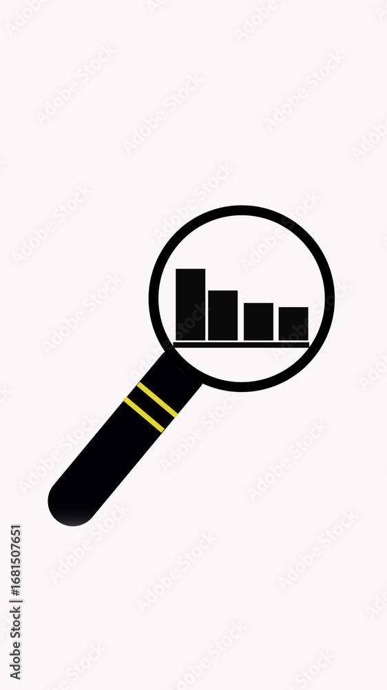 Poster bar graph financial analysis under magnifying glass on white background vertical video. business and