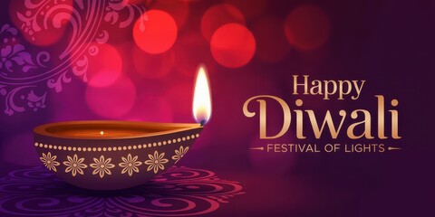 Happy diwali greeting card with oil lamp and decorative background