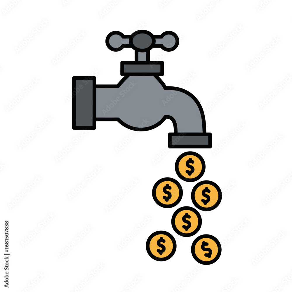 Aufkleber investment dripping: a creative visual representation of financial growth with a faucet pouring out 