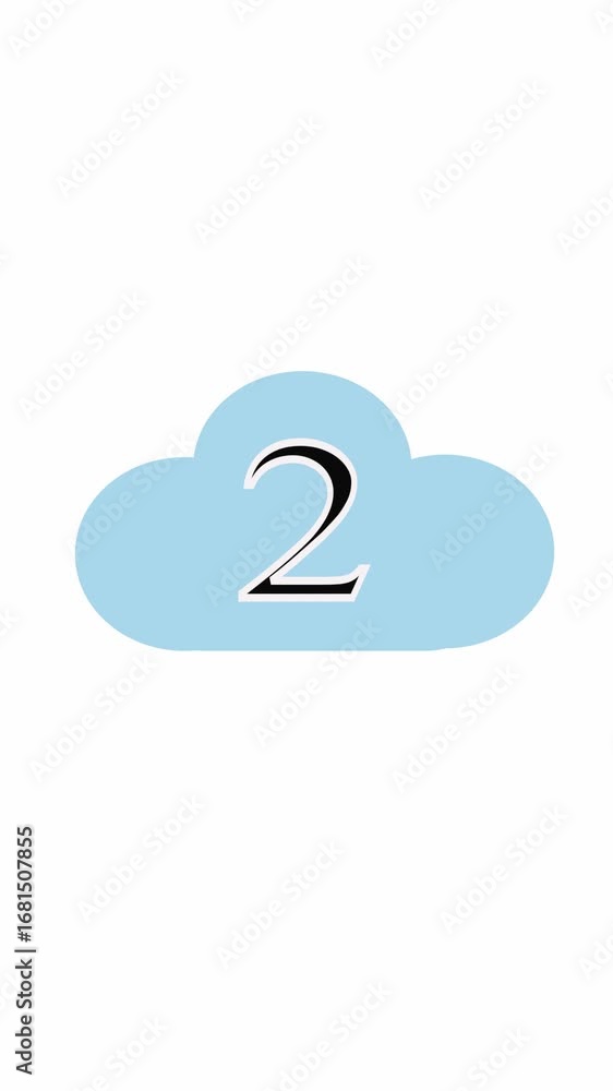 Poster modern animated cloud graphic with number one and two countdown vertical video. animated countdown w