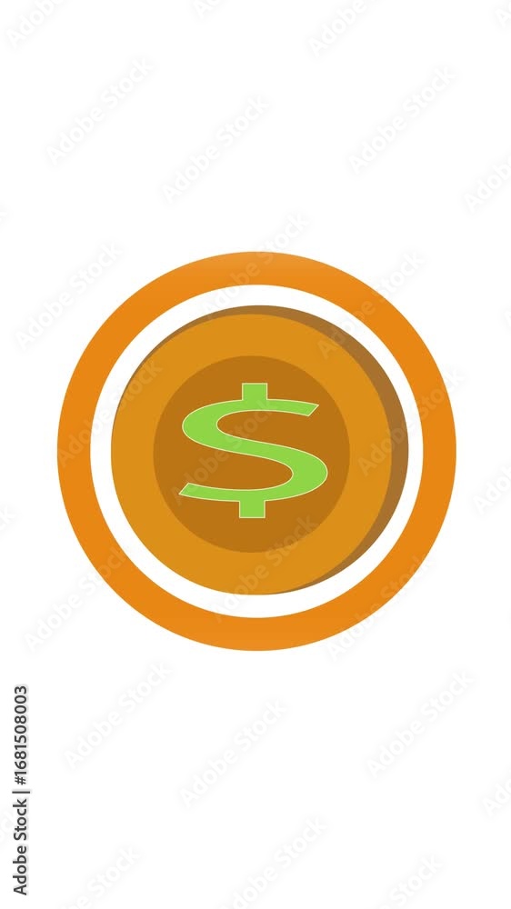 Poster abstract background rotating dollar coin animation vertical video. financial currency animation with