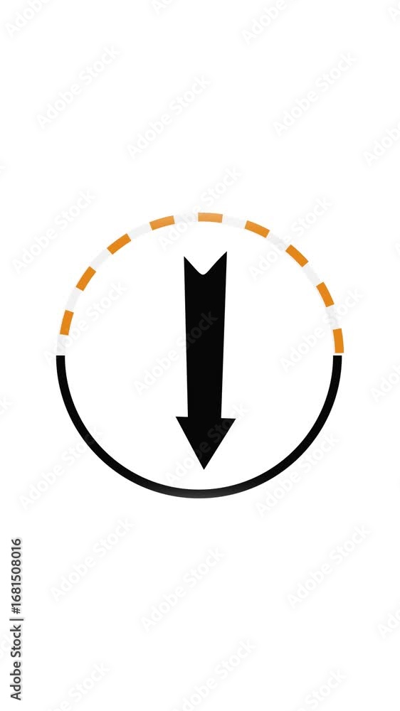 Poster vertical video animated download upload transition with down arrow indicator. minimalist black orang
