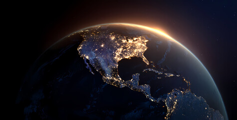 Obraz premium Digital Network Connections Across Earth at Sunrise