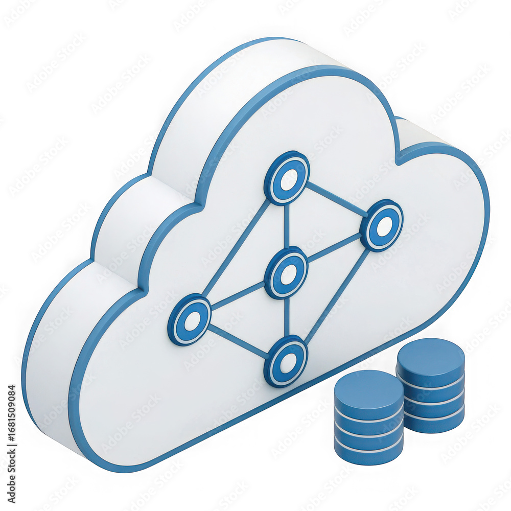 Aufkleber abstract 3d cloud computing network icon with data storage elements isolated on transparent backgrou