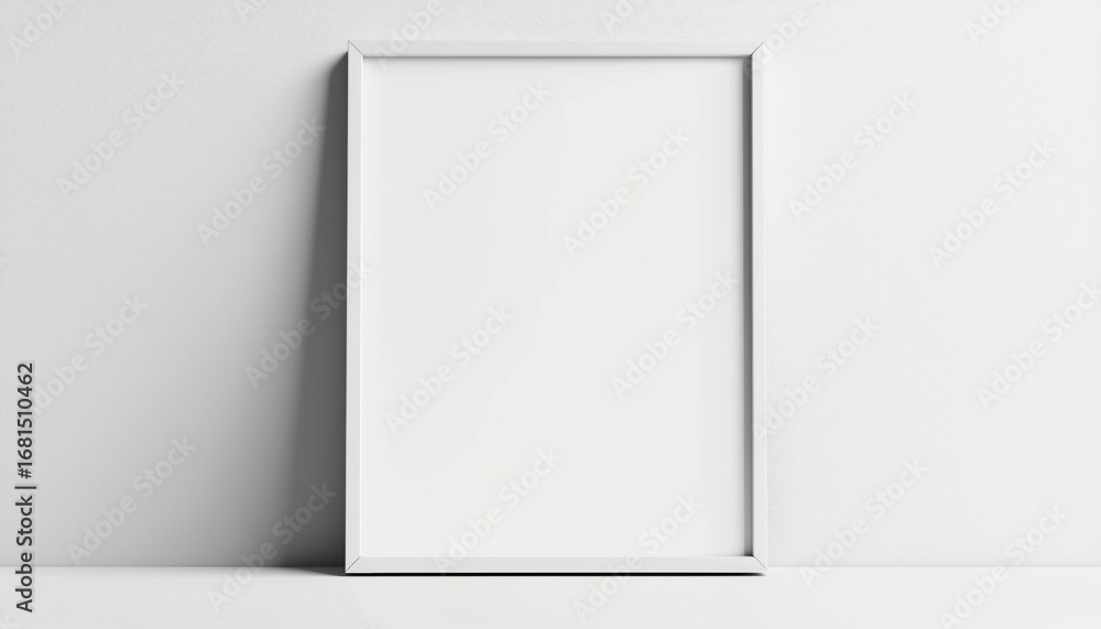 Poster Mock Up Of An Empty White Frame. Showcase Your Artwork Or Photos In This Clean And Neutral Frame Template. Perfect For Design Presentations.