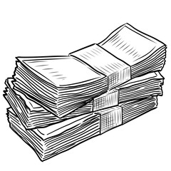 Hand drawn bundle of money cash vector sketch illustration