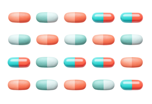 Pixelated pills in rows, alternating colors