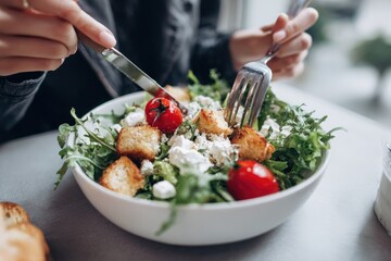 Woman eating a healthy salad