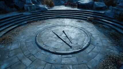 Ancient stone circle with two artifacts