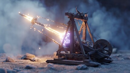 Ancient war machine launching projectile