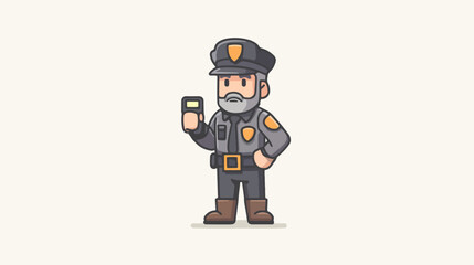 Friendly cartoon police officer holding device
