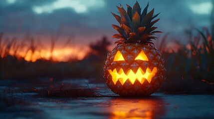 Halloween pineapple jack o lantern tropical fruit carving spooky