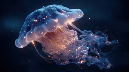 Bioluminescent jellyfish in deep sea