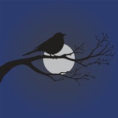 Bird silhouette on tree branch in serene twilight