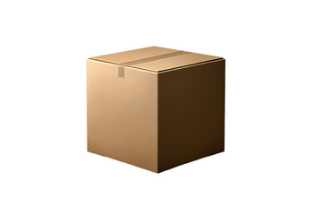 Fototapeta premium Brown cardboard box sealed with tape transparent PNG isolated background