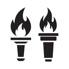 Stylized Black Torch and Flame Icons on White Background