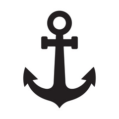Black Anchor Silhouette Icon on White Background