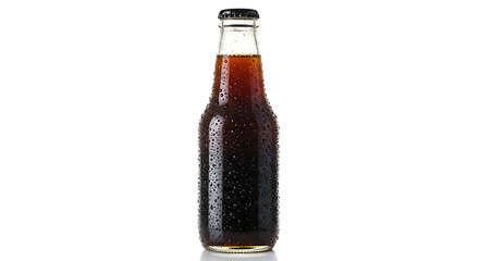 Chilled Bottle of Dark Soda with Condensation Against Pure White Background For Marketing Beverage Campaigns