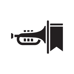 Stylized Black Trumpet and Banner Icon for Music or Celebration