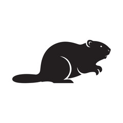 Black Silhouette of a Beaver Illustration on White Background