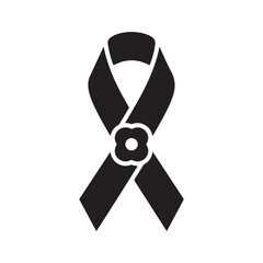 Black Awareness Ribbon with White Flower Design