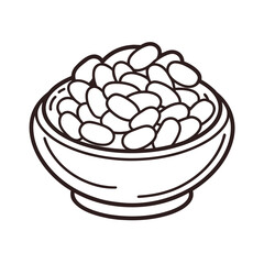 Pile of Pinto Beans in Wooden Bowl Outline Vector Icon on White Background – Food & Ingredients