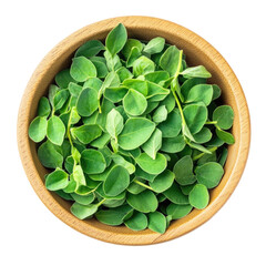 Fresh oregano herb in wooden bowl isolated on transparent background