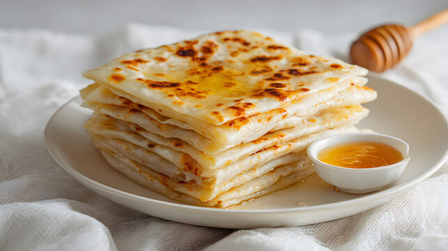 Moroccan msemen layered square flatbread honey butter