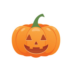 Orange carved pumpkin with green stem and spooky face jack o lantern halloween