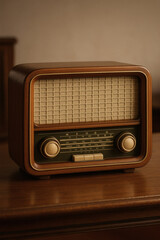 Vintage wooden radio showcasing analog technology and timeless design, evoking nostalgia and classic audio experiences in a warm, inviting space.