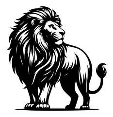 Majestic standing lion with flowing mane – bold monochrome wildlife emblem