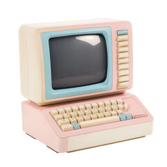 Retro pastel computer with keyboard isolated on transparent background