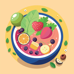 Healthy lifestyle concept illustration – smoothie bowl with fruits, nuts, and seeds in flat modern design.