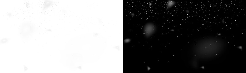 Snowflakes falling on a black background, isolated snowfall effect, festive Christmas background,...