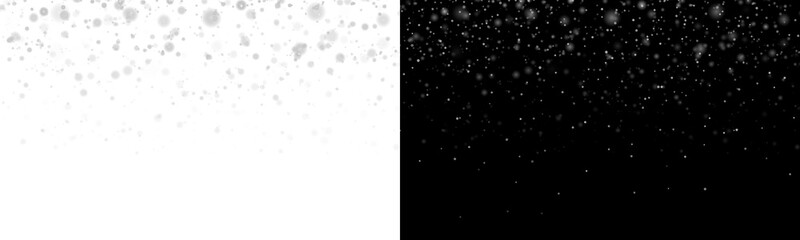 Snowflakes falling on a black background, isolated snowfall effect, festive Christmas background, white snow overlay for photo editing. PNG format. Realistic winter atmosphere.