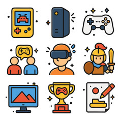 Gaming icons like a console or trophy, perfect for website design, social media posts, gaming blogs, and video thumbnails.