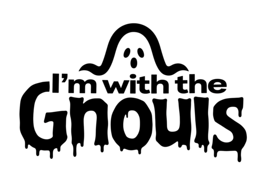 Black " I'm with the Ghouls" Text with Ghost Graphic on a Textured Gray and White Background