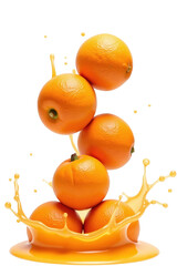 Fresh oranges stacked with juice splash, showcasing vibrant color and freshness. Perfect for healthy lifestyle and nutrition themes